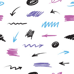 Poster - Doodle brush simple elements set. Colored lines sketches, underlines, squiggles, shapes for design with pen marks. Hand drawn seamless pattern.