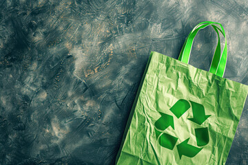 Sticker - Eco-Friendly Green Shopping Bag with Recycle Symbol Sustainable Consumerism Concept with Copy Space for Text