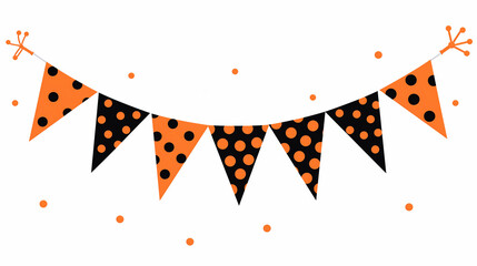 An orange and black polka dot bunting flag, Halloween pumpkin party flag decoration in black and orange color.