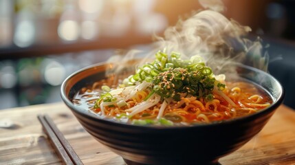 Japanese menu ramen noodles served hot using a bowl