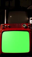 Wall Mural - retro tv green screen with final zoom-in on screen. you can replace green screen with the footage or