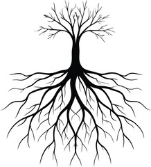 Tree with roots silhouette