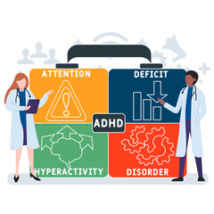 Wall Mural - ADHD – attention deficit hyperactivity disorder acronym. business concept background. vector illustration concept with keywords and icons. lettering illustration with icons for web banner, flyer