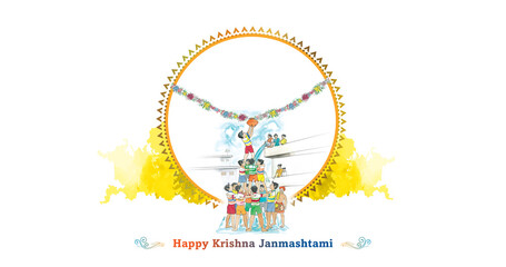 Wall Mural - Greeting cards for krishna janmashtami dahi handi breaking festival.