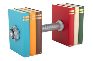 Wall Mural - dumbbell made from stack of books. train and pump you brain, concept. 3d rendering isolated on black