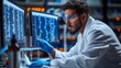 © AimasterPhoto - Genetic Breakthrough: A Focused Scientist Analyzes DNA Data in a Cutting-Edge Laboratory.Generative ai illustration.