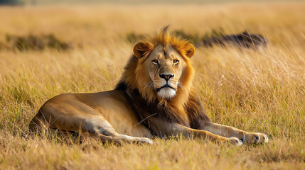 A majestic lion in the African savannah