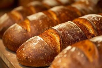 Sticker - Close-up image capturing the texture and warm tones of freshly baked artisan bread