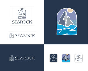 Wall Mural - Sea Rock Icon. Rock in sea in the middle of the waves. Icon  like stained glass. Corporate Style, identity. Using colors and app icon. 