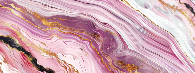 Wall Mural - Abstract Pink And Gold Swirl Design Created With Acrylic Pour Techniques in a Modern Art Style