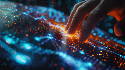Wall Mural - closeup hand using computer fine-tuning ai models artificial intelligence