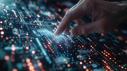 Wall Mural - closeup hand using computer evaluating ai results artificial intelligence
