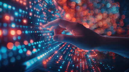Wall Mural - closeup hand using computer training ai model machine learning