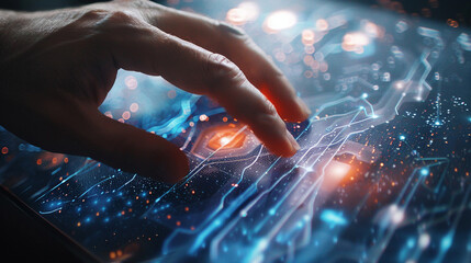 Wall Mural - closeup hand using computer monitoring ai performance artificial intelligence