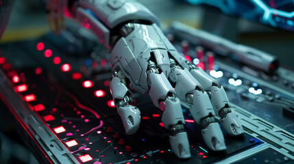 Wall Mural - closeup hand using computer training ai model machine learning