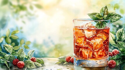 Watercolor artwork of a glass of whisky