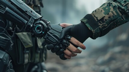 Robot and Soldier Shaking Hands