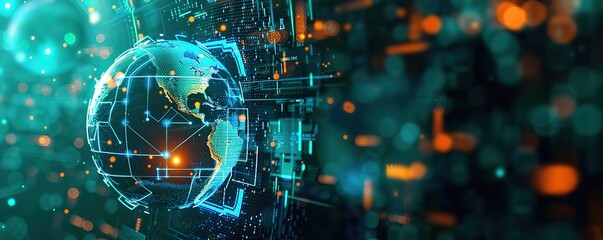 Wall Mural - advanced technology futuristic background featuring a neon green globe