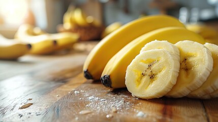 Wall Mural -   Ripe bananas on wooden tables