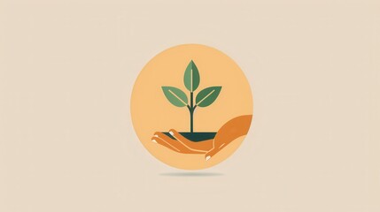 Wall Mural - Create a symbol for sustainable living that includes a hand holding a sprouting plant within a circle