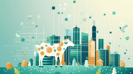 Poster - Sustainable livestock, eco-friendly blockchain integration, flat design illustration