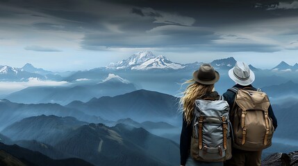 Wall Mural - Traveler on a sustainable adventure, oil painting effect, semi-close-up, professional design experience, more clarity with clear light and sharp focus, high detailed