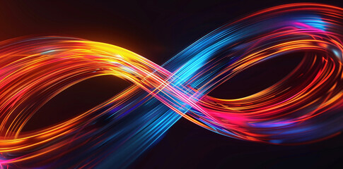 Wall Mural - Colorful Neon Infinity Light Trails on Dark Background