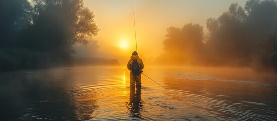 Poster - Solitary Fisherman at Dawn