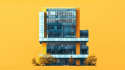 Leinwandbilder - A flat illustration of the facade of building Tower, on a yellow background. Generative AI.