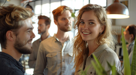 Poster - A group of coworkers in an office settings, caucasian. Generative AI.