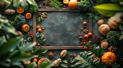 Wall Mural - Autumnal Still Life with Frame and Natural Elements