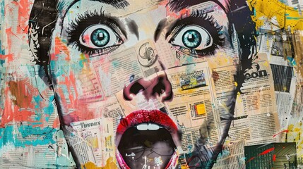 Wall Mural - Mixed Media Artwork of Surprised Woman

