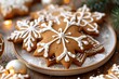 © anatolir - Delightful gingerbread cookies with white icing on a holiday setting, evoking the warmth of christmas