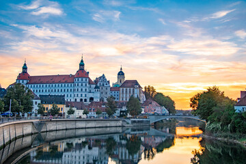 view of the sights and the Danube in the German city of neuburg an der donau