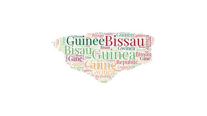 Wall Mural - Guinea-Bissau shape word cloud animation. Country boundary filled with country names animated. Guinea-Bissau presentation video.