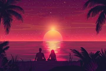 Poster - silhouette of couple on beach