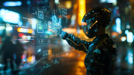 Person interacting with futuristic technology 