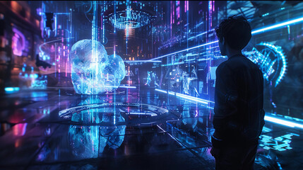 Person interacting with futuristic technology 