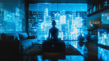 Person interacting with futuristic technology 