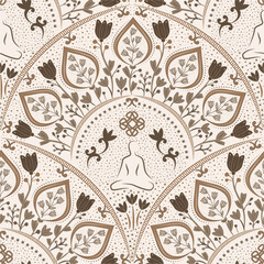 meditation and joga seamless pattern with flowers