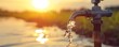 © creative_art86 - A water faucet that releases water over the river with a sunset background