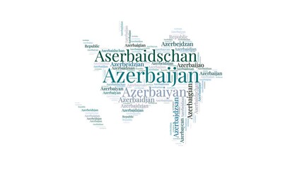 Wall Mural - Azerbaijan shape words animation. Azerbaijan boundary filled with country names animated. Country opening, intro, presentation video.