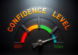 © asfianasir - 3d render illustration of meter colorful gauge measures confidence levels, with  level marked as Min and Max
