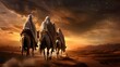 © Alfonso Soler - The Three Wise Men carry gifts through the desert guided by the stars. Christmas concept.