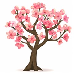 Canvas Print - Illustration of a Blossom Tree with Pink Flowers