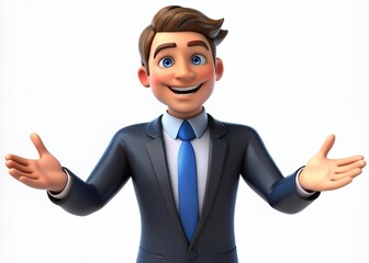 a happy 3d business man on transparent white background