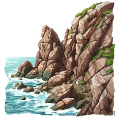 Canvas Print - Rocky Coastline with Turquoise Water and Greenery