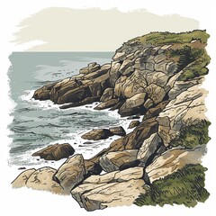 Canvas Print - Coastal Landscape with Rocky Shoreline and Waves