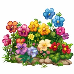 Wall Mural - Vibrant Cartoon Flower Garden with Diverse Colors