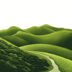 Poster - Serene Green Hills with a Gentle Curving River